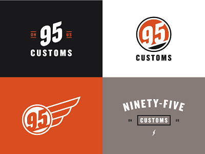95 Customs automotive badge bolt branding culture customs garage identity logo motor wing