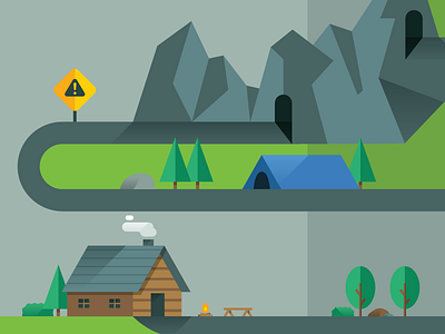Journey Map cabin flat illustration infographic map mountains tree