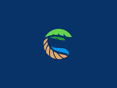 C is for Coastal badge beach c coast coastal icon logo monogram palm tree tree water