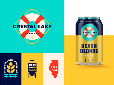 Crystal Lake Brewing beer beer can branding identity illinois lake life preserver packaging waves wheat
