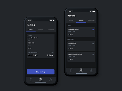 parkly app account app car ios mobile night mode parking profiles ui user interface ux