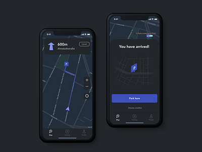 parkly app car parking car ios mobile navigation night mode parking profile ui user interface ux