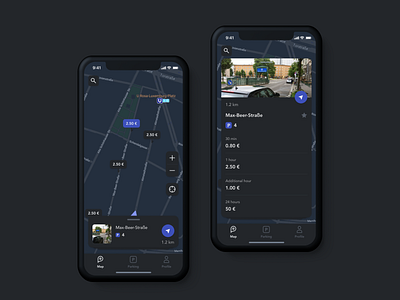 parkly app car navigation car ios mobile night mode parking profile ui user interface ux