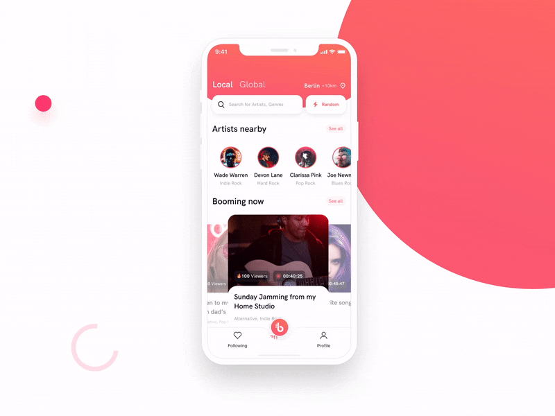 boom — music streaming mobile app for young artists animation app branding ios mobile music social streaming ui user interface ux video