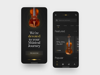 Fiddler Violin Store Mobile App app app design classic clean dark mode design concept elegant fiddler graphic design home mobile app modern music shop store ui ui design ux ux design violin