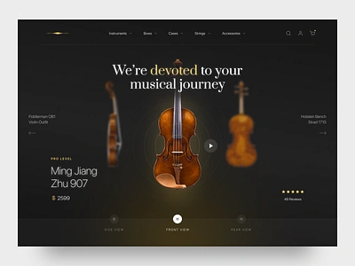 Fiddler Violin Store Website classic clean dark design concept graphic design homepage instrument landing page modern music shop store ui ui design ux ux design violin web app web design website