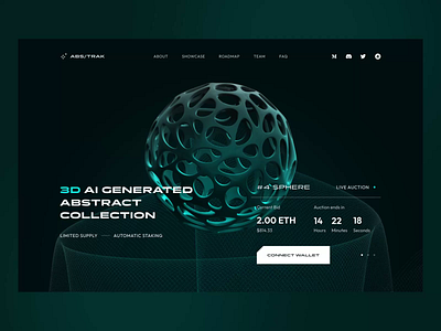 Abstrak - NFT (Hero Section) Web Design 3d abstract animation blockchain crypto cryptoart cryptocurrency dark mode defi design ethereum hero section landing page metaverse nft non fungible token ui design web design web3 website