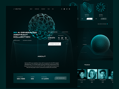 Abstrak - NFT Landing Page Web Design 3d abstract animation blockchain crypto cryptoart cryptocurrency dark mode defi design ethereum hero section landing page metaverse nft non fungible token ui design web design web3 website