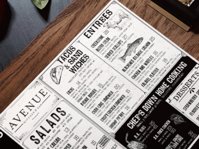 Avenue Kitchen & Bar Menu Redesign