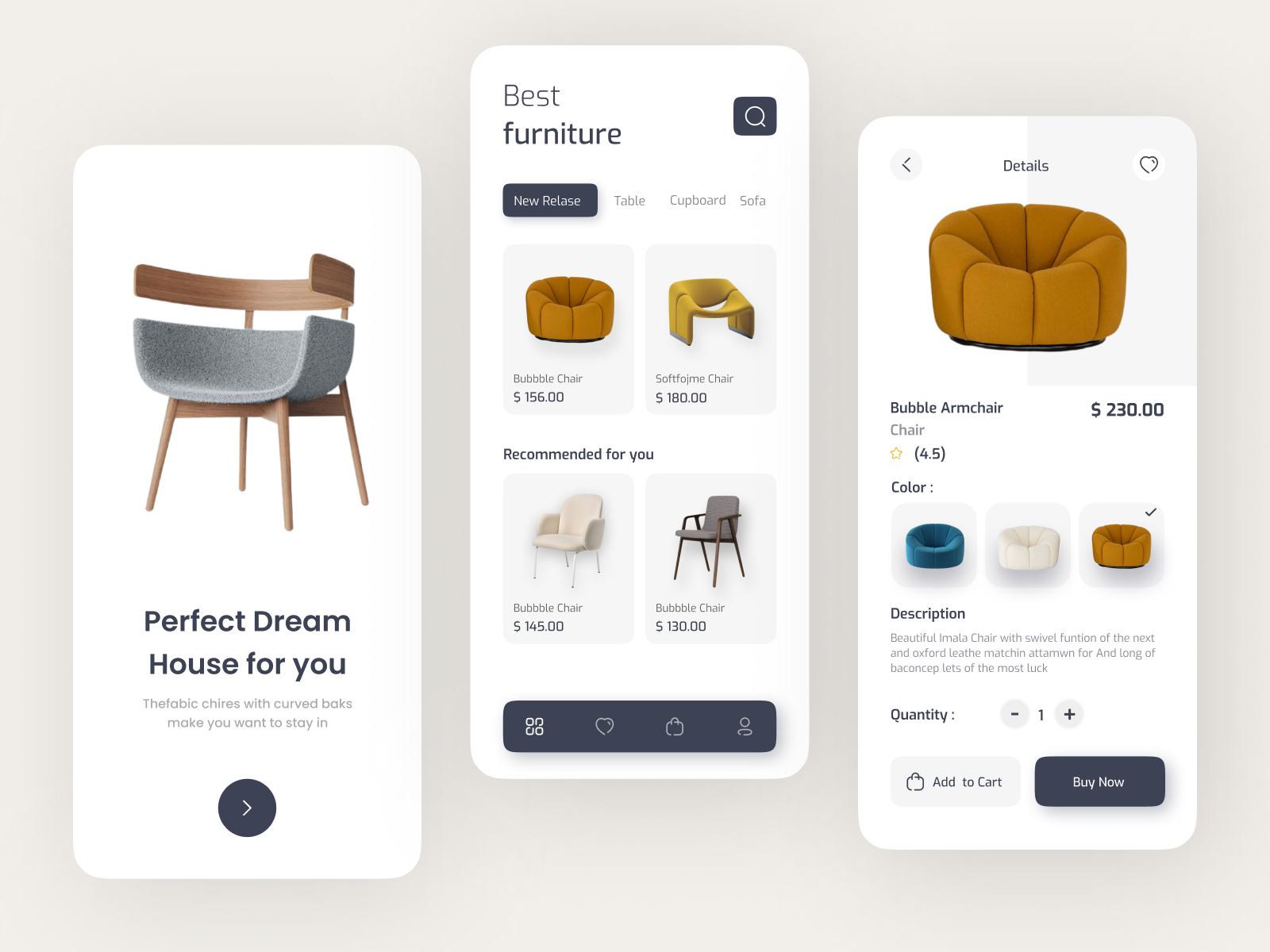 E- commerce Mobile Funiture app by Tofeal Islam on Dribbble