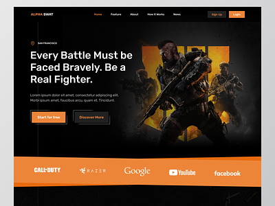 Alpha Swat - Gaming Landing Page 🔥 battle card design game gaming landingpage layout ui uidesign uiux ux war web website websitedesign websites