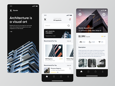 Xavier - Real Estate Mobile App Design✨ app architecture card design house logo mobile mobile app mobile app design mobile design product property propertyapp real estate real estate agency realestate ui uidesign uiux