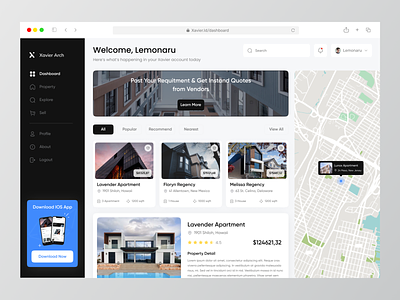 Xavier - Web App Real Estate Dashboard ✨ apartment architecture card dashboard design house product property propertyapp real estate real estate agency realestate regency ui uidesign uiux web web app webapp websitedesign