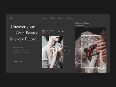 Photography Gallery Landing Page Dark art clean clean ui design elegant gallery landing page logo minimalism minimalistic photography ui uiux user experience user interface ux web design