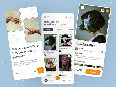 Art Marketplace App app app design art branding clean clean ui design elegant figma gallery minimalism mobile mobile app mobile design nft ui uiux user experience user interface ux