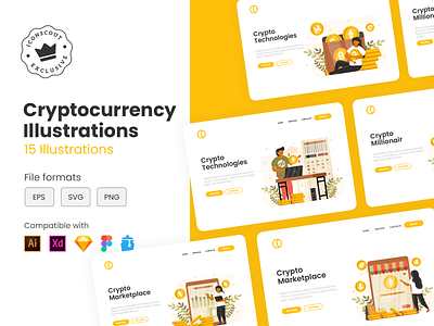 Crypto Currency illustrations bitcoin coins crypto cryptocurrency currency digital bank digital currency ethereum flat illustration illustration litecoin web illustrations