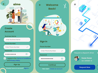 aimo delivery service app(login and sign up pages) app branding delivery app delivery service design illustration login page sign up ui ux