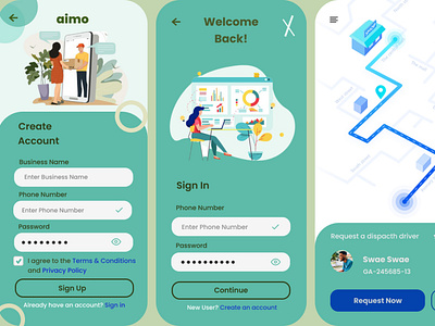 aimo delivery service app(login and sign up pages)