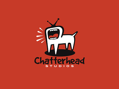 Chatterhead animal logo antennas barking big mouth brandcrowd canada chatterhead games games company studio tv white dog
