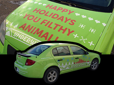 Ugly Sweater Car home alone ugly sweater snow christmas carwrap