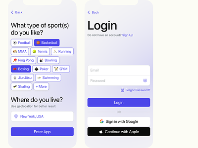 Login and onboarding (work in progress) app court emoji figma log in login mobile onboarding playground product design settings setup sign in sport ui user experience user interface ux