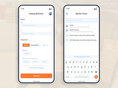 Cheap delivery and postal app address android app cheap delivery figma location material mobile package parcel product design route search shipment ux