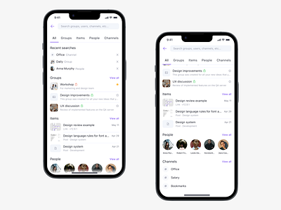 Search - first screen with suggestions app channel figma group item mobile people preview product design recent searches search suggestions tabs user ux