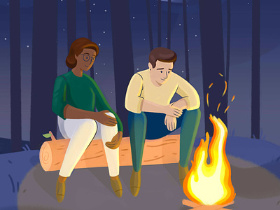 Campfire artwork campfire flat forest illustration minimal night painttoolsai photoshop ux web
