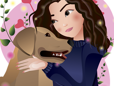 Portrait of a girl with a dog art dog dog illustration girl girl character girl portrait illustration portrait art portrait illustration vector