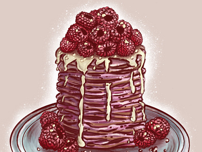 Pancakes with raspberries app food illustration pancake pancakes pink raspberry raster web