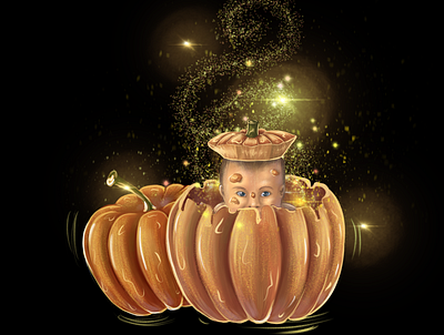 Baby in the pumpkin - raster illustration app baby halloween illustration illustration art orange pumpkin raster raster illustration web