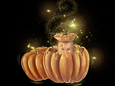 Baby in the pumpkin - raster illustration