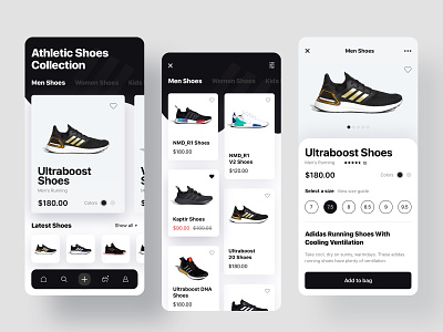 Online Shoes Store - eCommerce UX & UI Design addidas app cart ecomerce fusionlab interface ios mobile mobile app product running running shoe shoe store shop sneakers store typography ui ux visual design