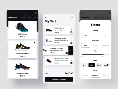Shoes Store App Design addidas app cart ecommerce fusionlab interface ios mobile mobile app product running running shoe shoe store shop sneakers store typography ui ux visual design