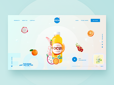 Product Landing Page Hero - ReDesign drinks focus focus water hero home home page illustration landing page product landing apge re design vitamin water web web design web site