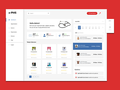 A sinple Hospital e-management system dashboard design ui ux web