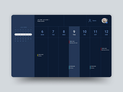 UI Calendar Web-App Dark Version calendar calendar app calendar design calendar ui design flat minimal ui ux web