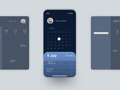 UI Calendar Mobile Dark Version app calendar calendar app calendar design calendar ui design flat minimal ui ux