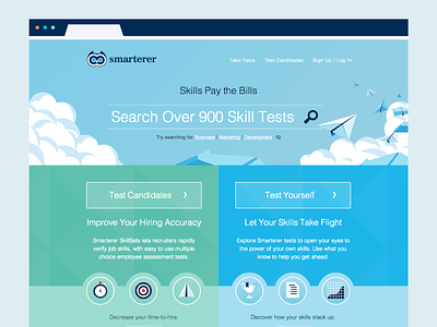 Smarterer Homepage airplane color homepage icons landing page paper search subtle texture vibrant