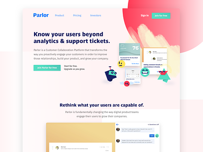 Parlor Website app characters design tools hero homepage landing page product product branding product marketing scribbles