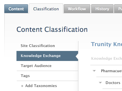 Tabs in tabs classification indented lists lists menu nav platform publishing tabs trunity