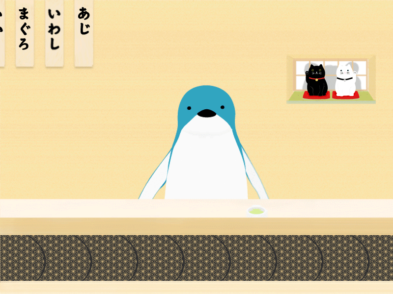 回転寿司 (kaitenzushi) design gif gif animation illustration japan japanese food penguin sushi