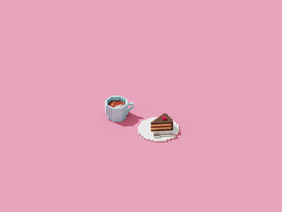 chocolate cake 3d 3dart cake chocolate cute design dessert illustration tea valentine voxel voxelart