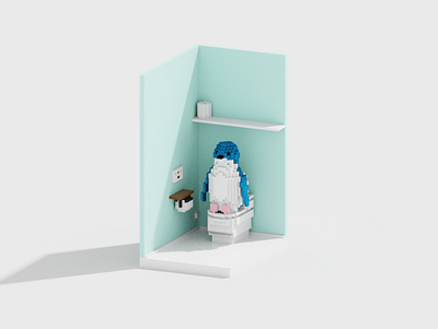 Rest Room 3d 3dart animal bathroom bird cute design illustration lowpoly penguin pixel restroom toilet voxel
