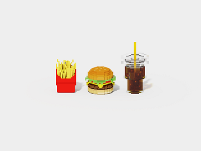 Cheeseburger Combo 3dart burger cheeseburger coke cute drink fast food food french fries fries hamburger lowpoly voxel