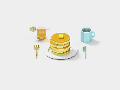 Pancake 3d 3dart breakfast cute dessert honney illustration lowpoly pancake pancakes tea voxel