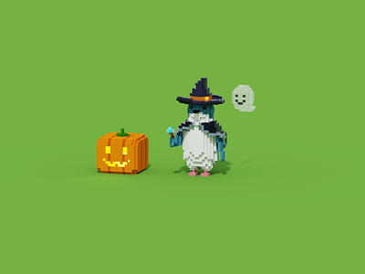 Halloween 3d 3dart animal cute ghost halloween lowpoly penguin pumpkin voxel wizard