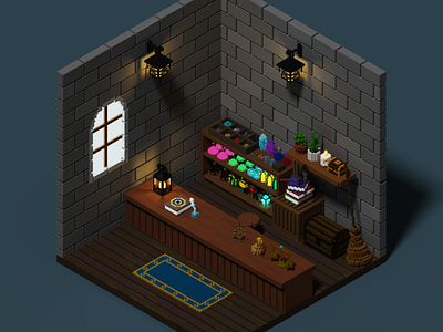 magic item shop 3d 3dart cute design illustration lowpoly room voxel