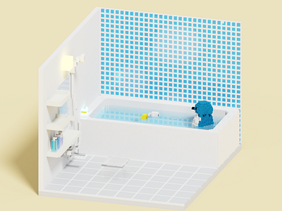 Bathroom 3d 3dart bathroom cute lowpoly penguin room voxel voxelart