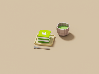 Macha Tiramisu 3d 3dart cute design dessert illustration lowpoly macha tiramisu voxel